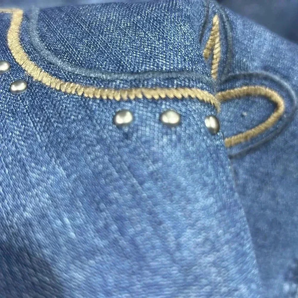 Rock&Roll Midrise denim trouser embroidered/studded, flare bell bottom jeans - Picture 5 of 11